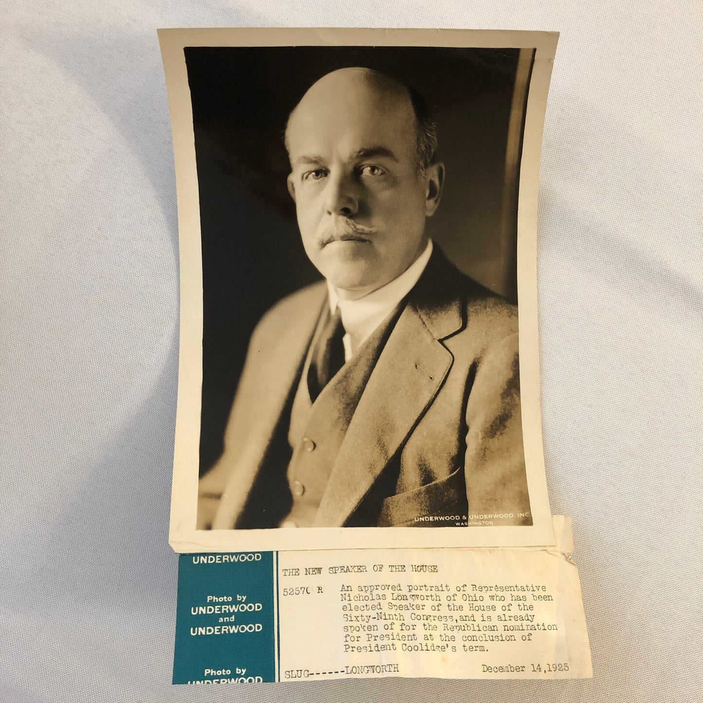 Press Photograph Photo Speaker of the House Presidential Nicholas Longworth 1925