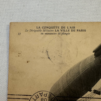 Vintage Military Zeppelin Airship Dirigible Postcard Post Card Paris French