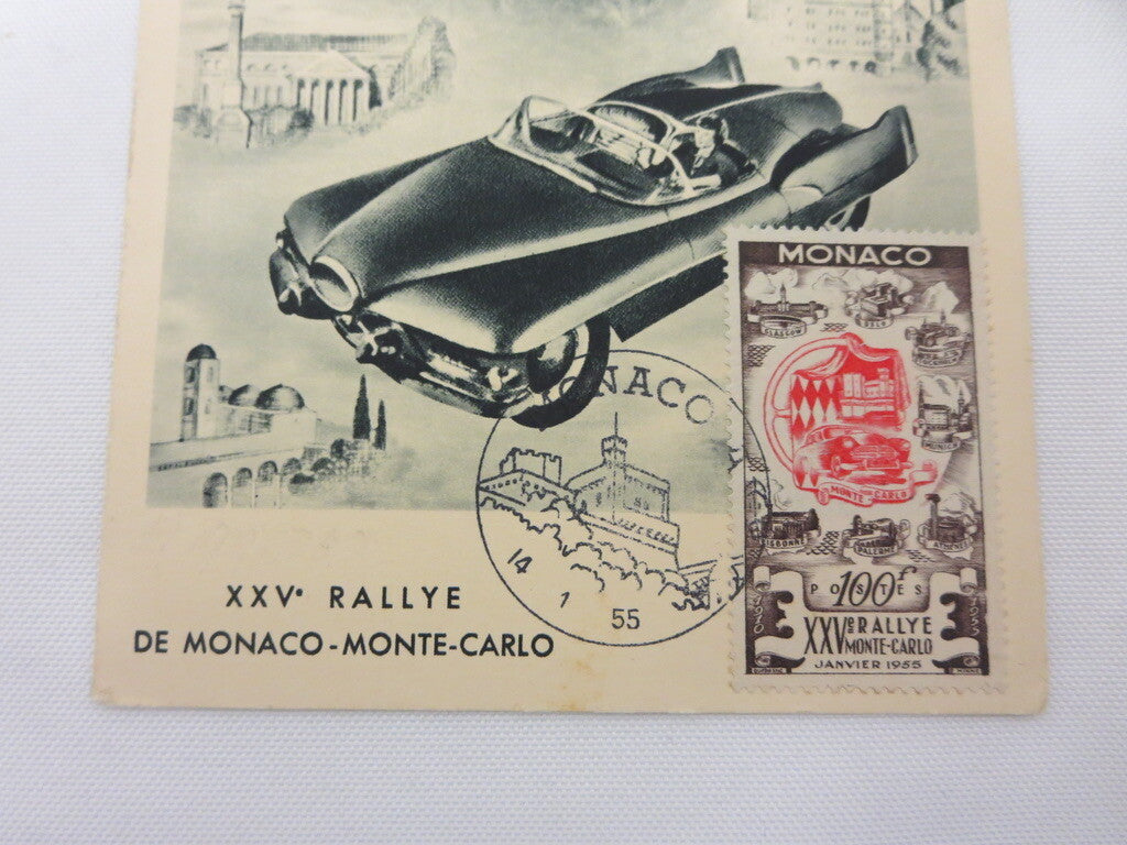 1955 Rallye XXV Monte Carlo Postcard with Stamp Monaco Post Card - Original 