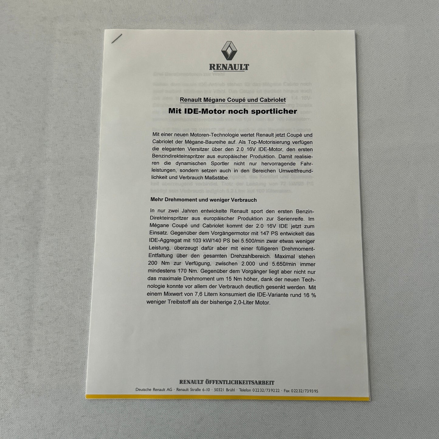 1999 Renault Clio Tech Run Car Press Kit Brochure Photos German Language