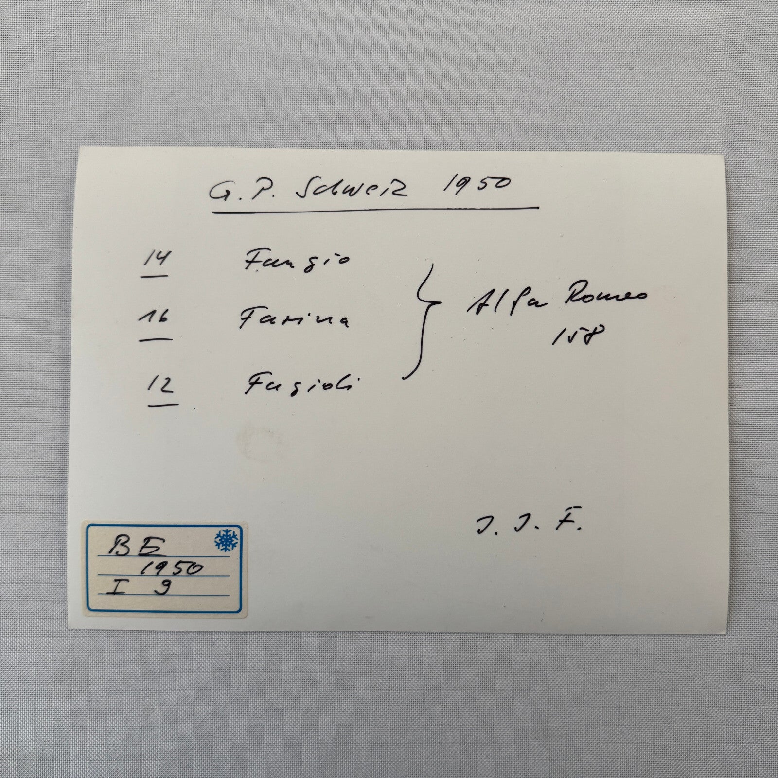 Alfa Romeo 158 Swiss Grand Prix 1950 Juan Manuel Fangio Farina Racing Photo