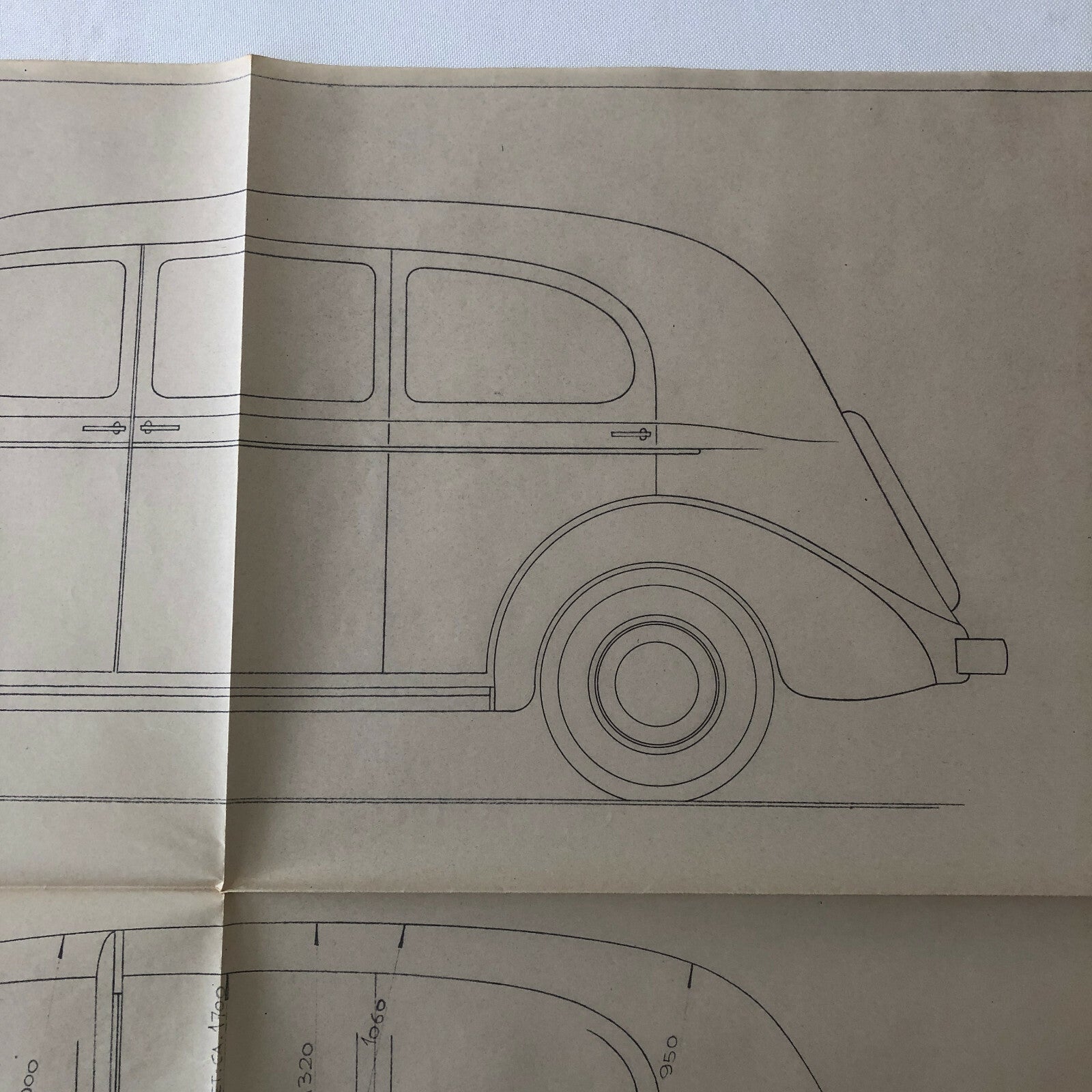 1937 Coachbuilder Car Design Blueprint Rendering Blue Print 6 Door Limousine 