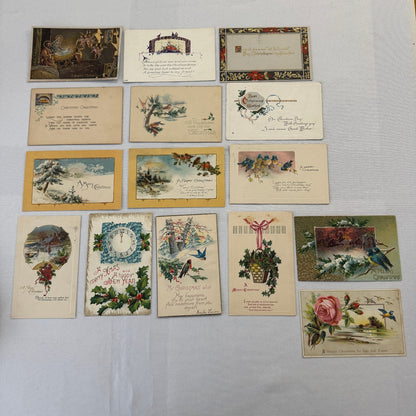 Antique Christmas & New Years Postcard Collection Lot Birds Flowers Xmas 100+