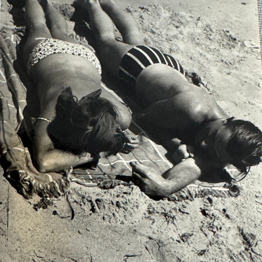 Vintage Photograph Sunbathing Couple On Beach Racing Driver Graham Hill ?