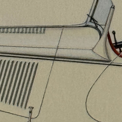 1935 Adler Trumpf Junior Sport Car Illustration Art Drawing Hand Drawn Vintage