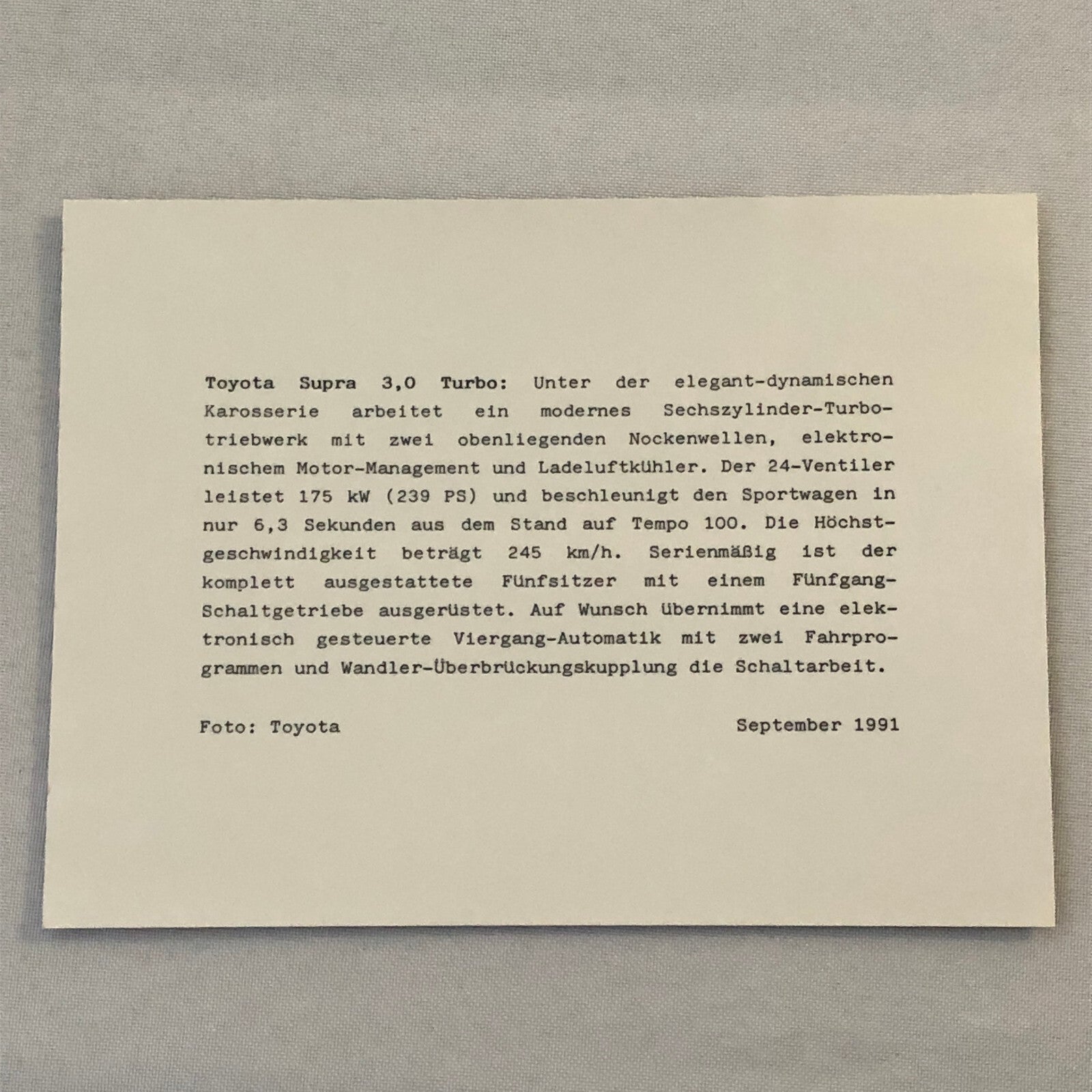 1991 1992 Toyota Supra Turbo Car Factory Press Photo Photograph Print