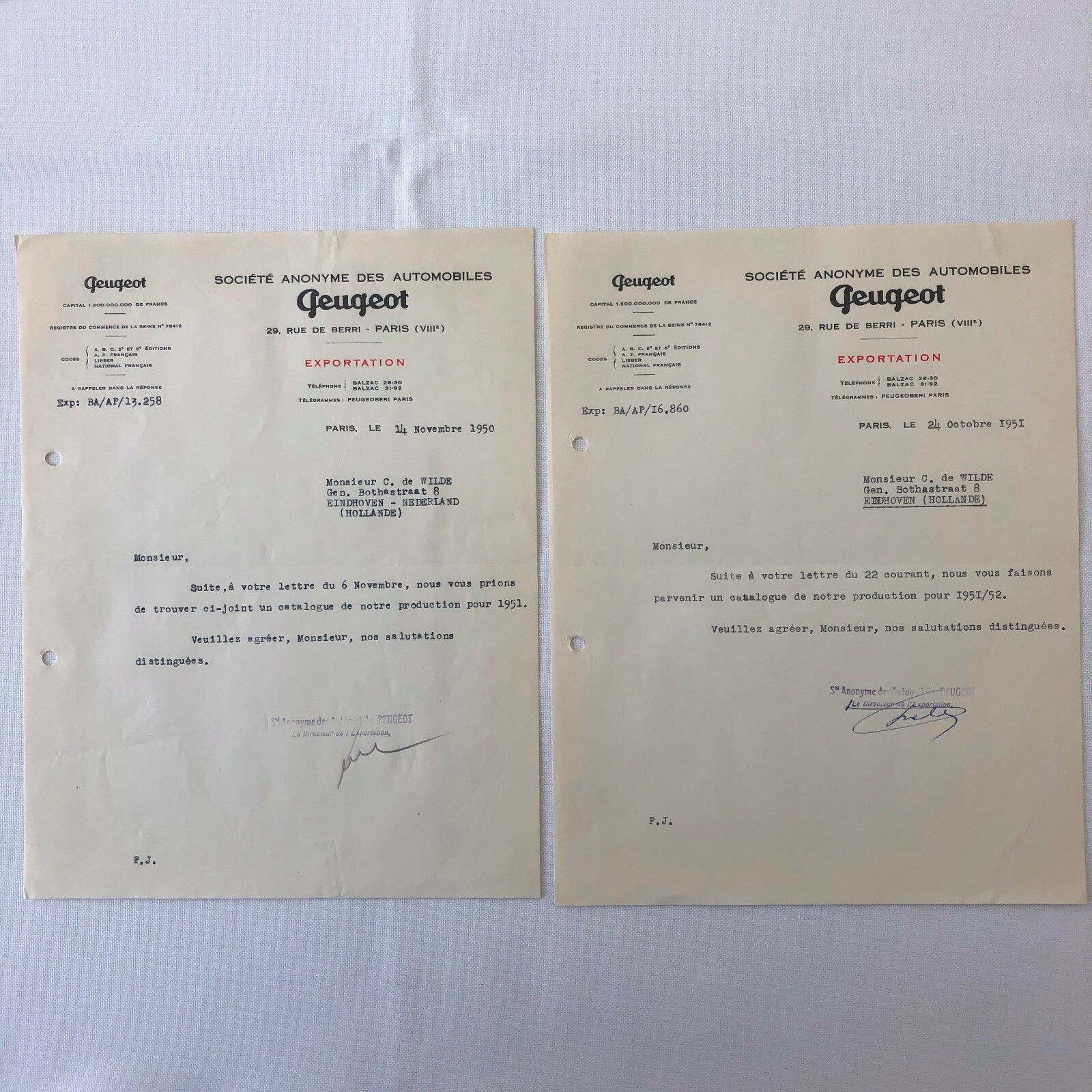 1948 - 1957 Peugeot Car Letter Letterhead Document Lot of 9 - FRENCH