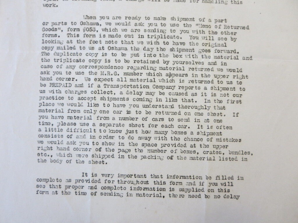 1919 Olds Motor Works of Canada Oldsmobile Factory Dealer Bulletin Letter 3 Page