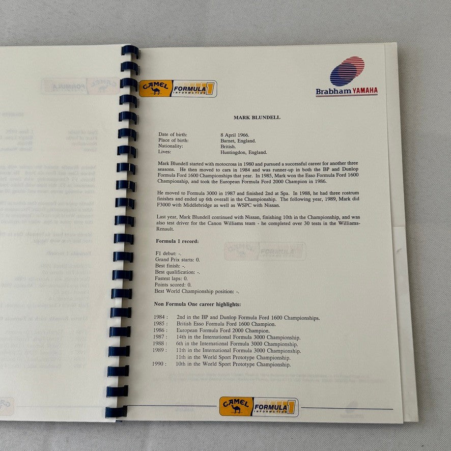 Camel Formula One Racing Press Kit Brochure Nelson Piquet Nigel Mansell 1991