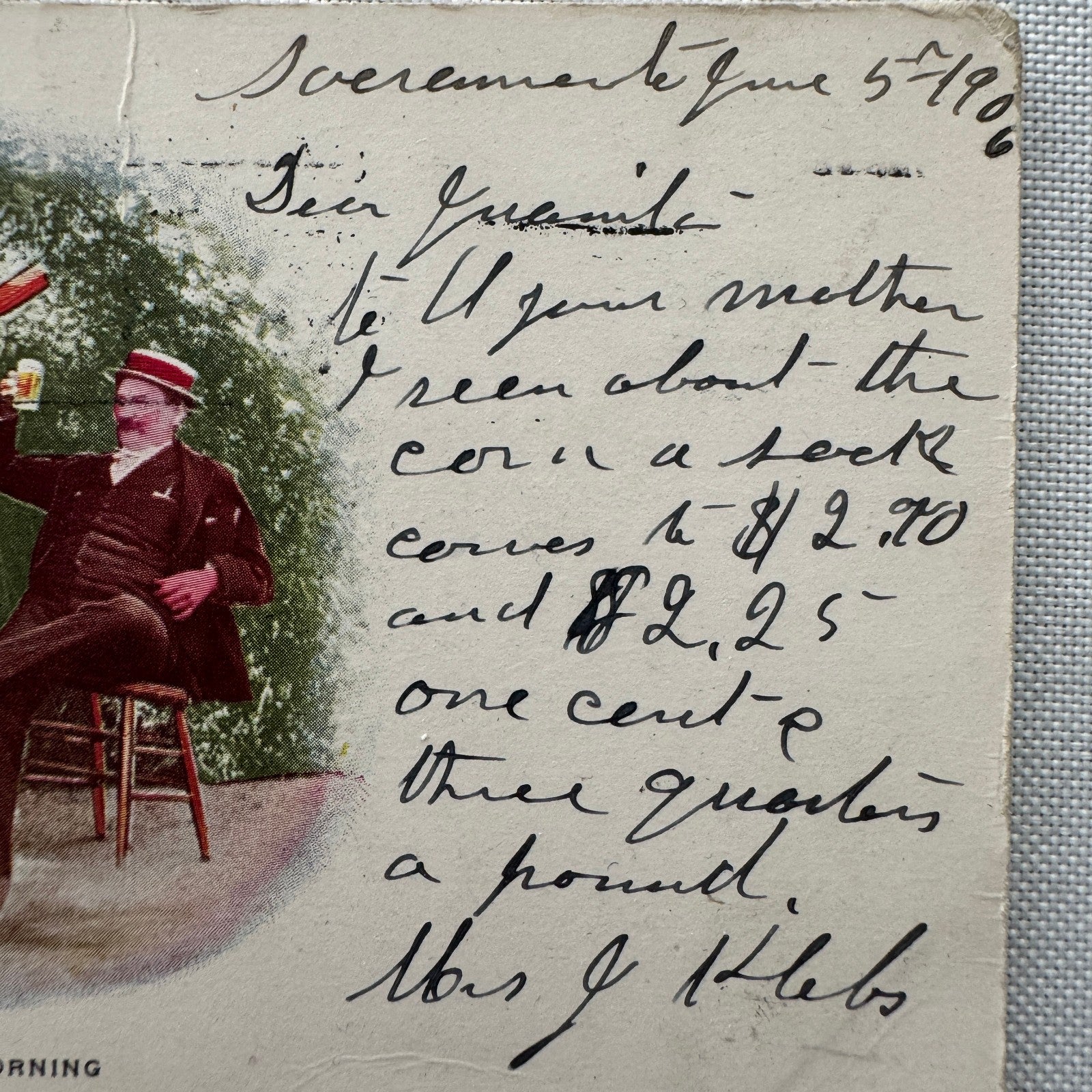 Vintage Postcard Man and Horse Drinking Beer Posted Postmark 1905 1906