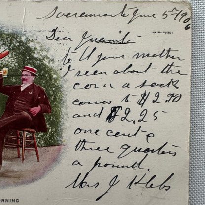 Vintage Postcard Man and Horse Drinking Beer Posted Postmark 1905 1906