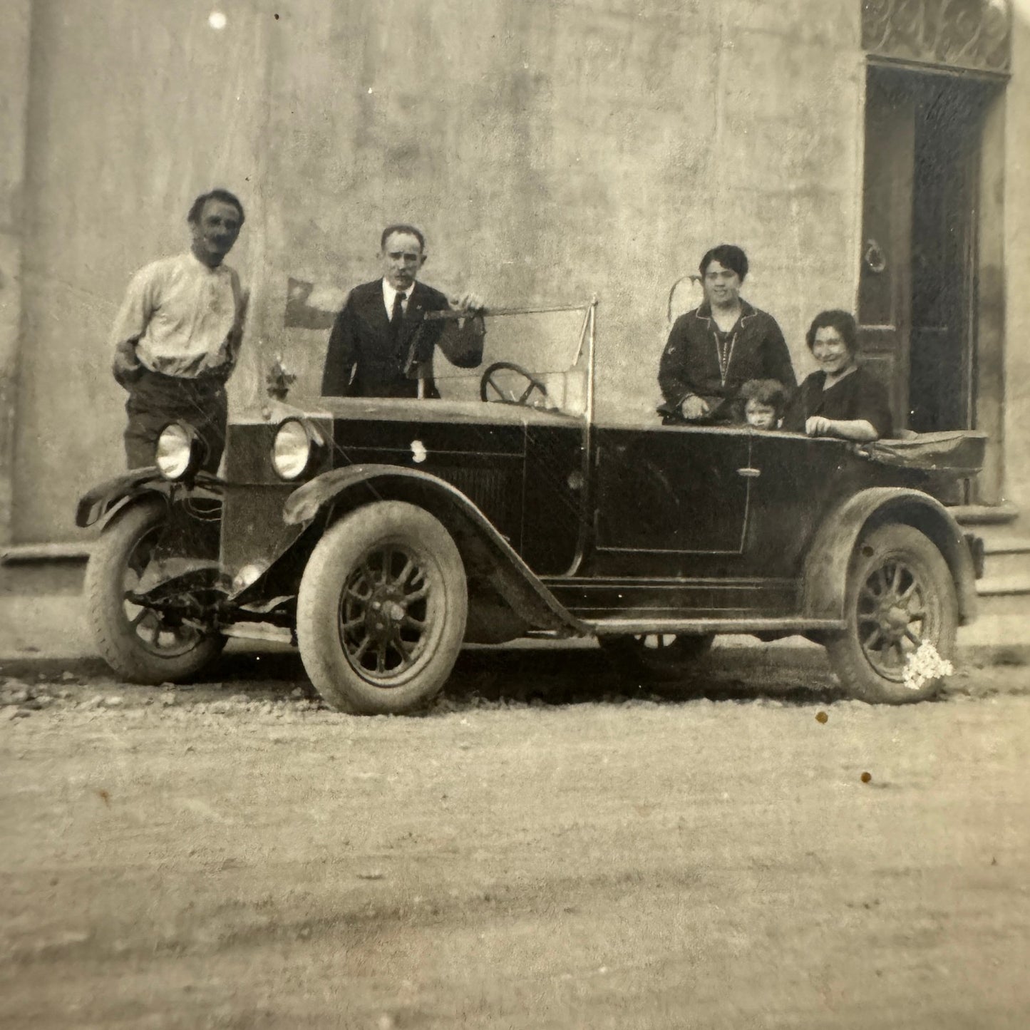 Vintage Photograph Photo Print Family with Early Car Automobile European