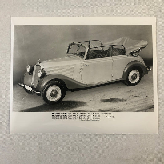 Mercedes Benz Typ 170 V Type 170V Cabriolet Vintage Car Photo Photograph Print 