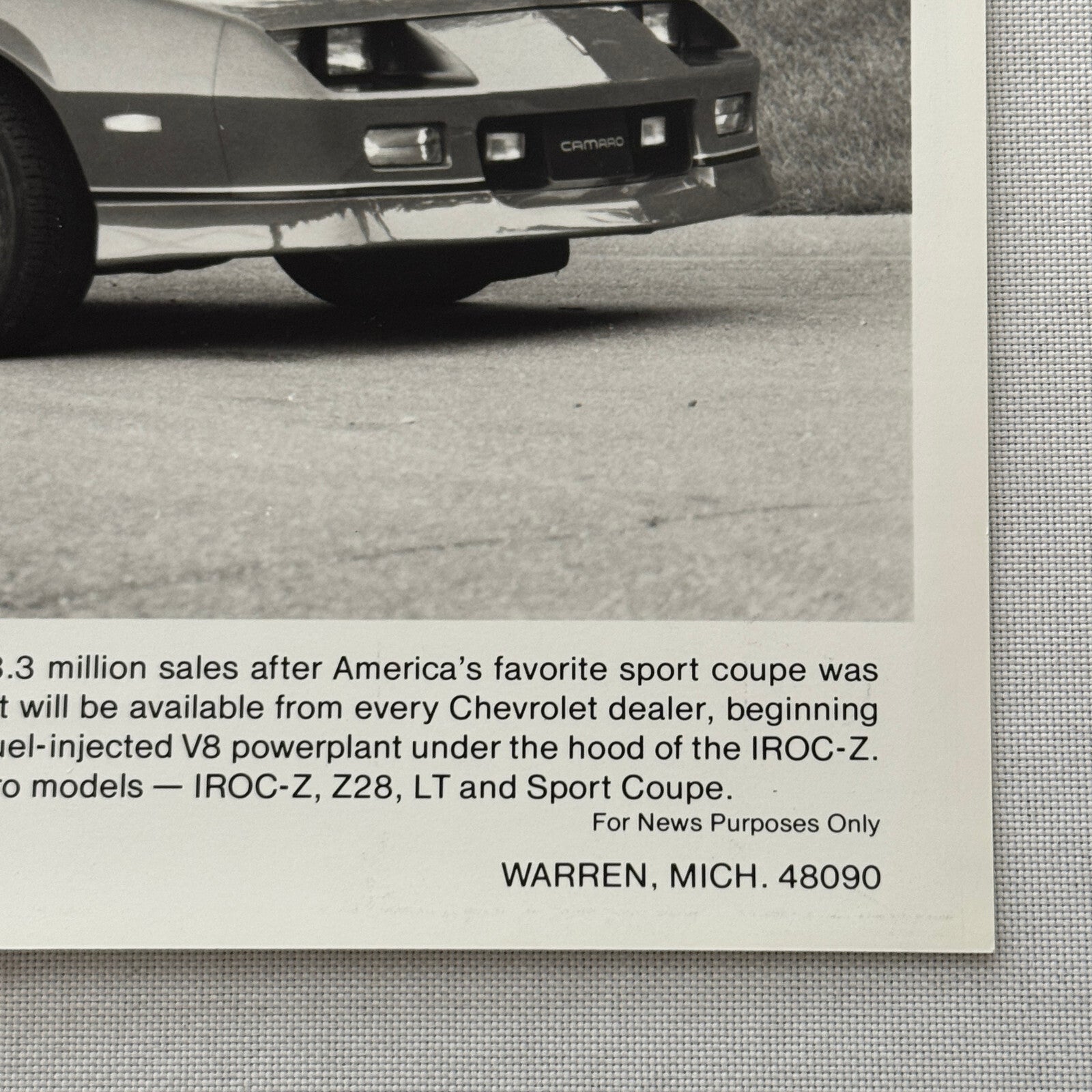 1987 Chevrolet Camaro IROC Z Convertible Factory Press Photo Photograph Vintage