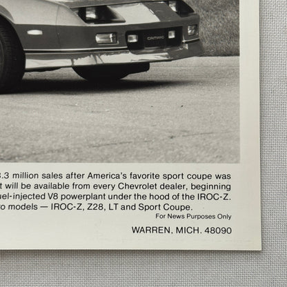 1987 Chevrolet Camaro IROC Z Convertible Factory Press Photo Photograph Vintage