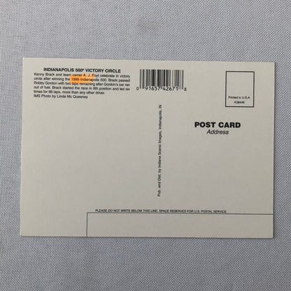 1999 Indanapolis Motor Speedway Indy 500 Racing Postcard Post Card Kenny Brack +