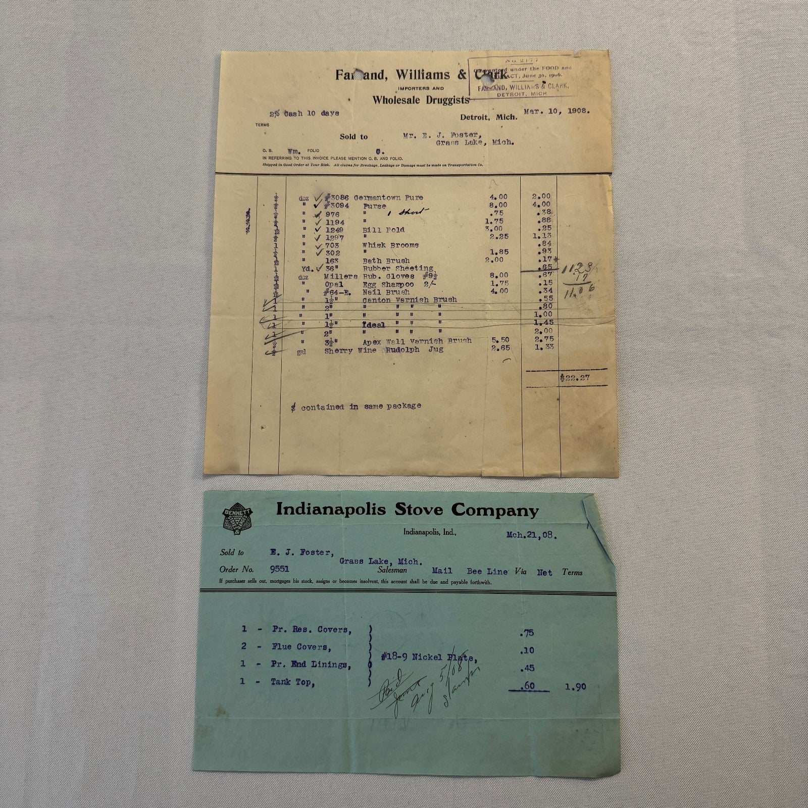 Antique Document Receipt Invoice Lot Farm Equipment Hardware Buggy Furniture 25+