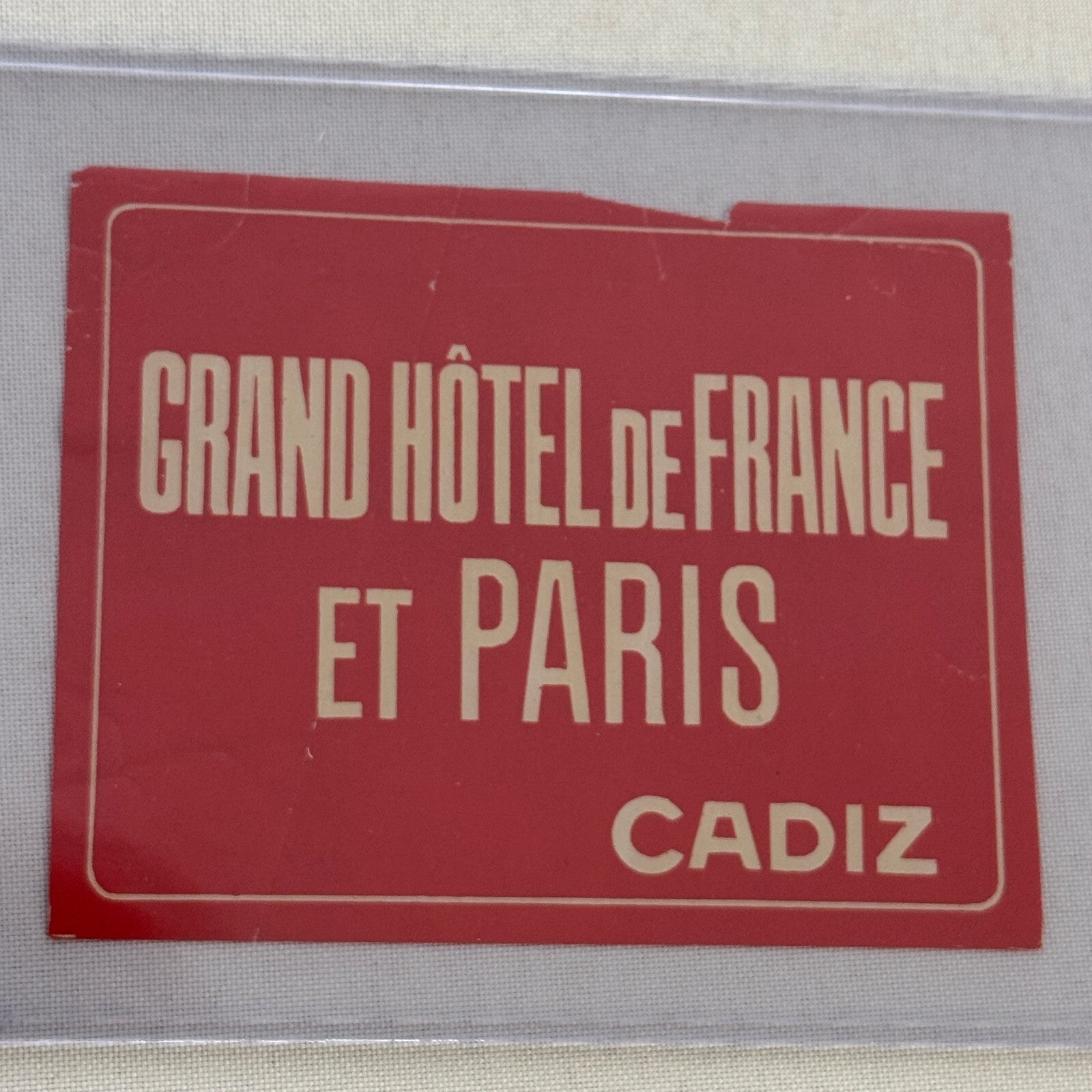 Vintage Hotel Travel Label Grand Hotel de France et Paris Cadiz French