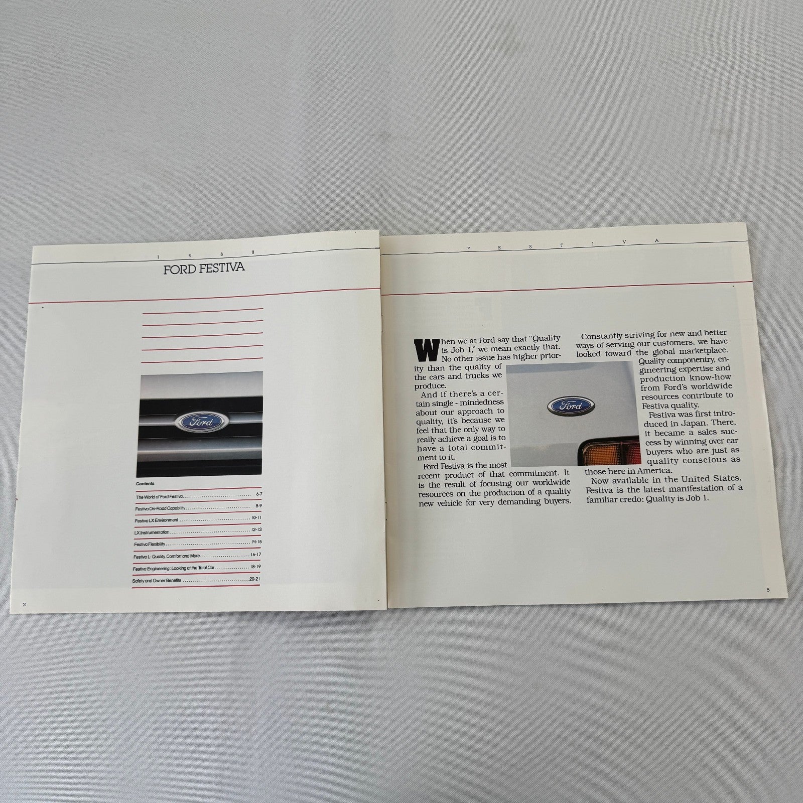 1988 Ford Festiva Car Sales Brochure Catalog Advertising