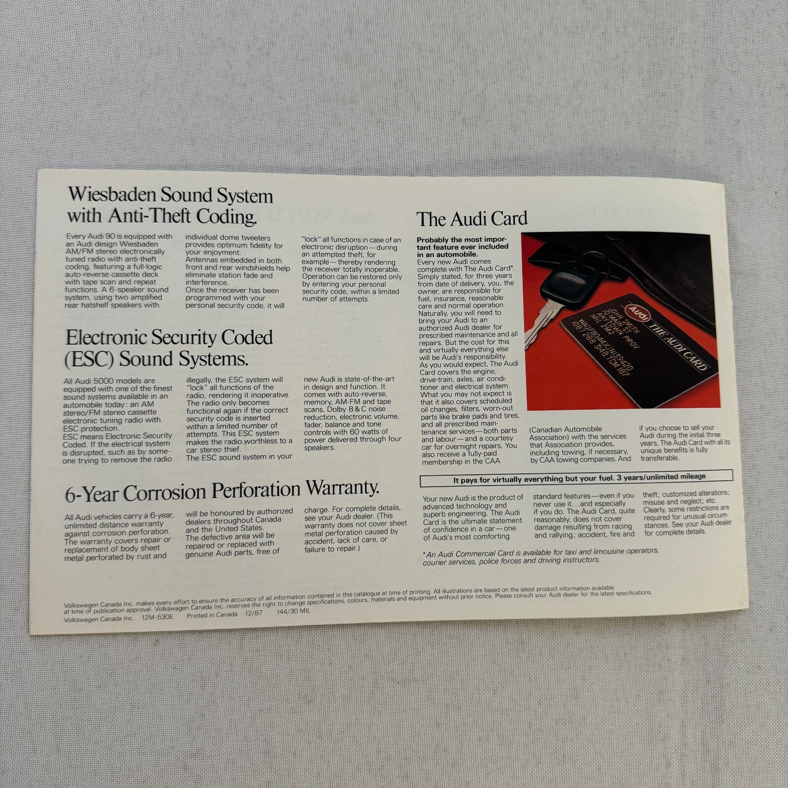 1988 Audi Car Sales Brochure Catalog 90 Quattro 5000 5000S Avant 5000CD 5000 CD