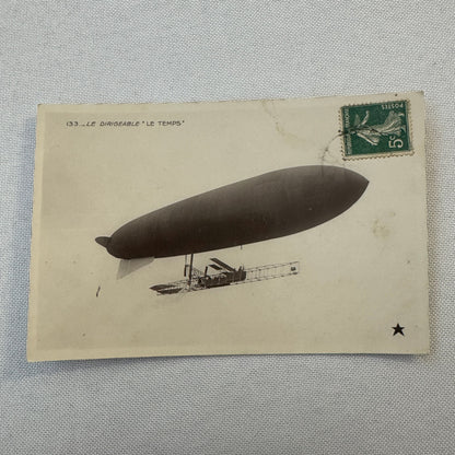 Vintage Zeppelin Airship Dirigible Real Photo Postcard RPPC French Le Temps