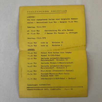 1979 ADAC Zolder Racing Event Advertisement Flyer BMW Car Motorsport