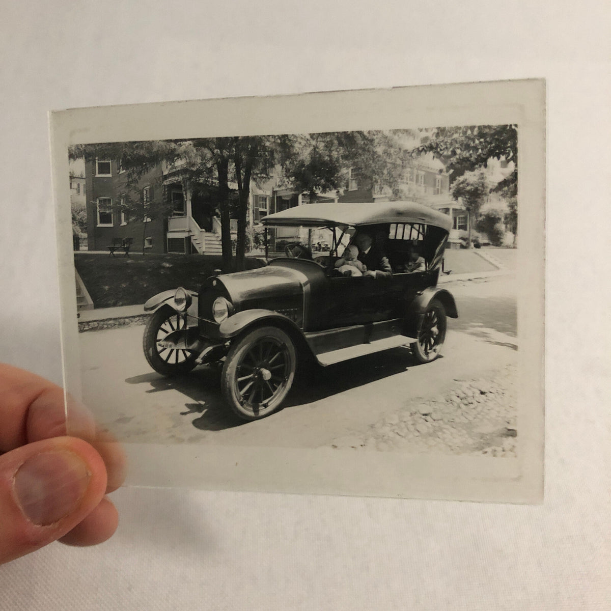 Antique Glass Plate Lantern Slide Photo Car Automobile Family Baby Children