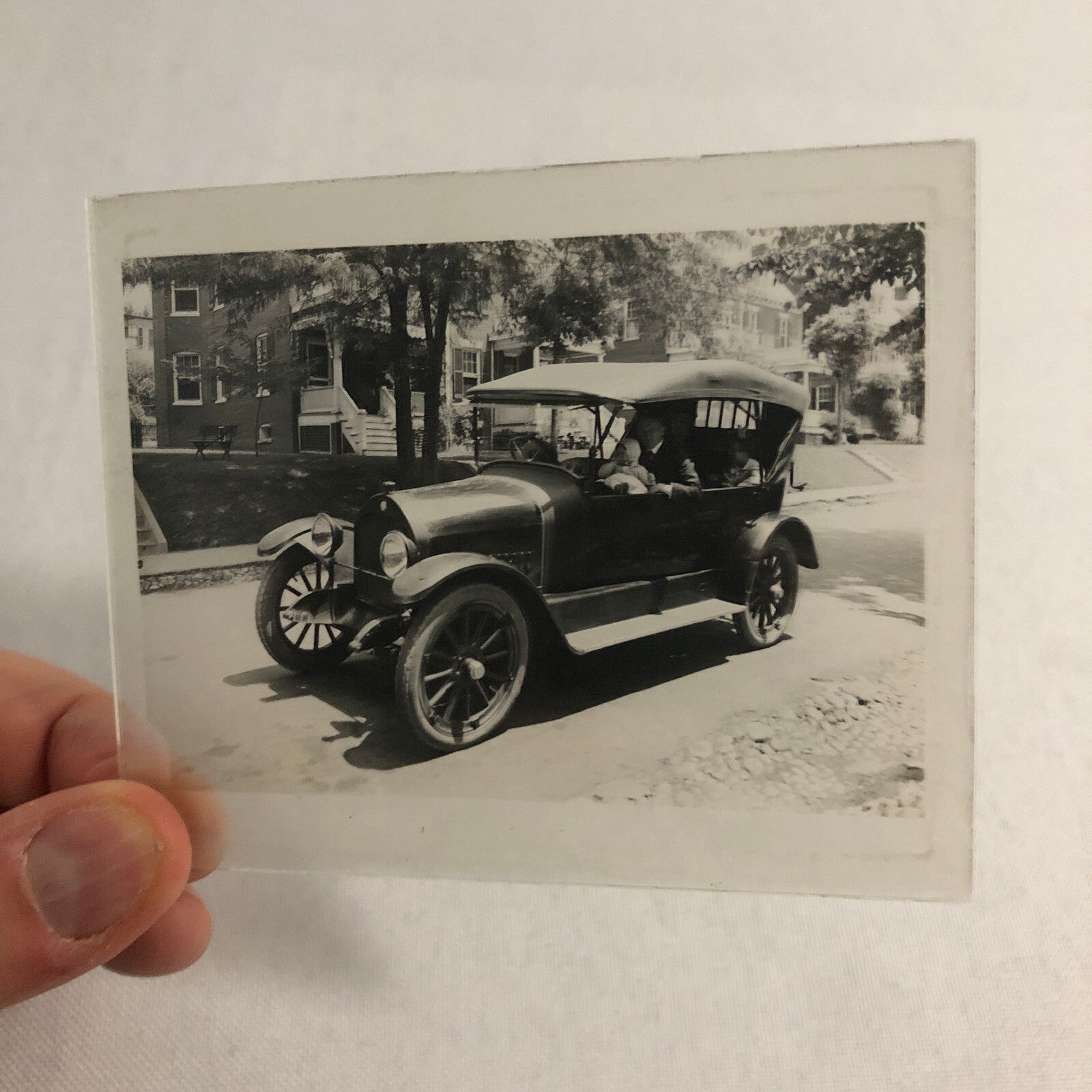 Antique Glass Plate Lantern Slide Photo Car Automobile Family Baby Children