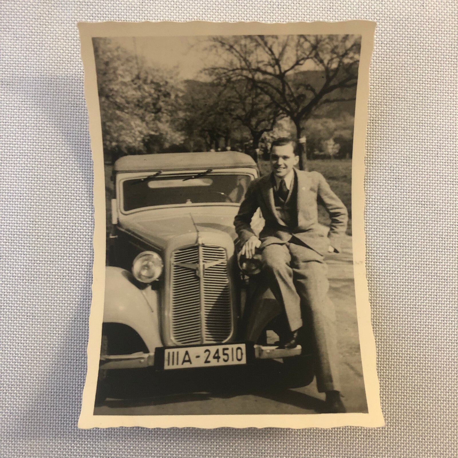Vintage Photo Photograph Lot of 2 Man with Adler Car ? Germany AL22SM1