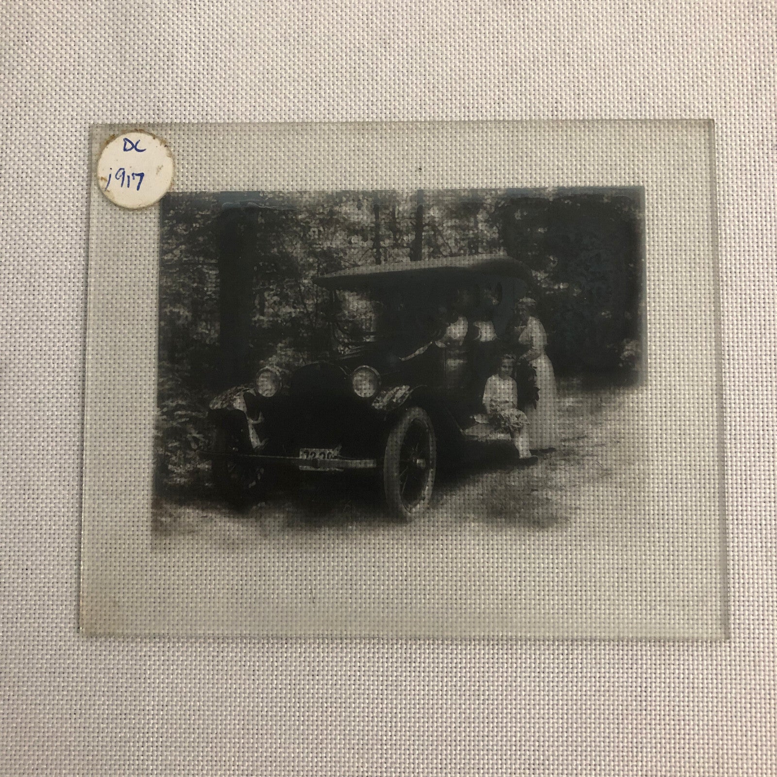 Antique Glass Plate Lantern Slide Photo Car Automobile People