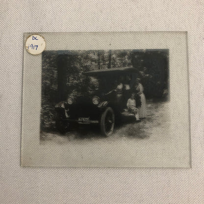 Antique Glass Plate Lantern Slide Photo Car Automobile People