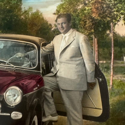 Vintage Photo Print Man with Automobile Car European