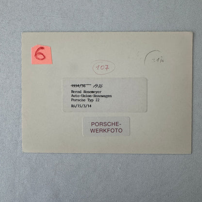 Bernd Rosemeyer Auto Union Porsche Type 22 Racing Car Photo Photograph Werkfoto