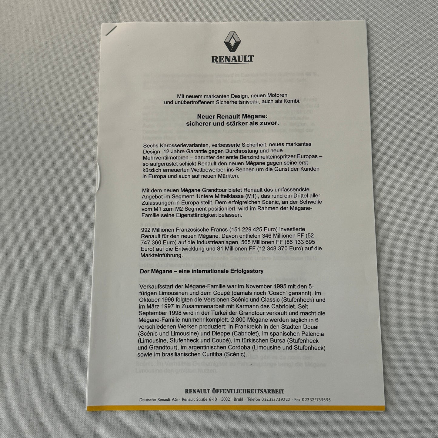 Renault Megane Car Press Kit Brochure Photos German Language Convertible Wagon +