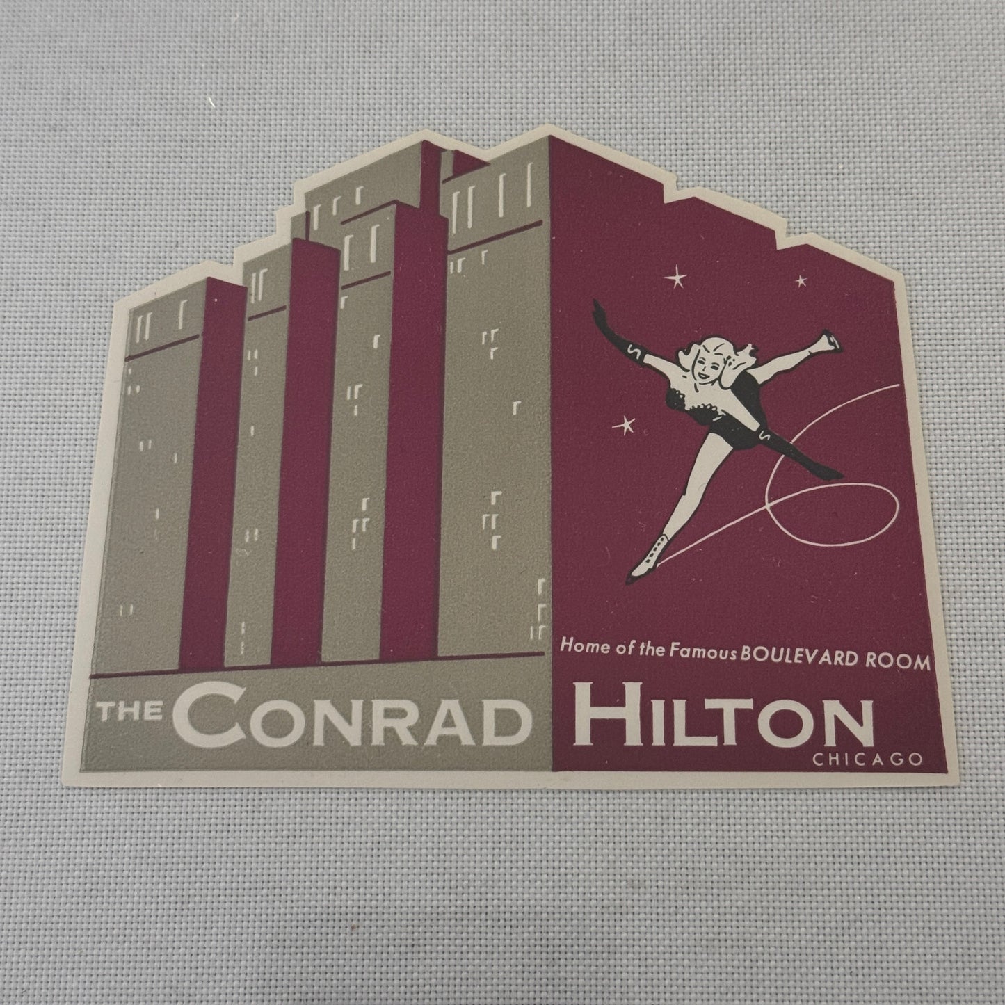 Vintage Hotel Travel Label The Conrad Hilton Hotel Chicago Illinois