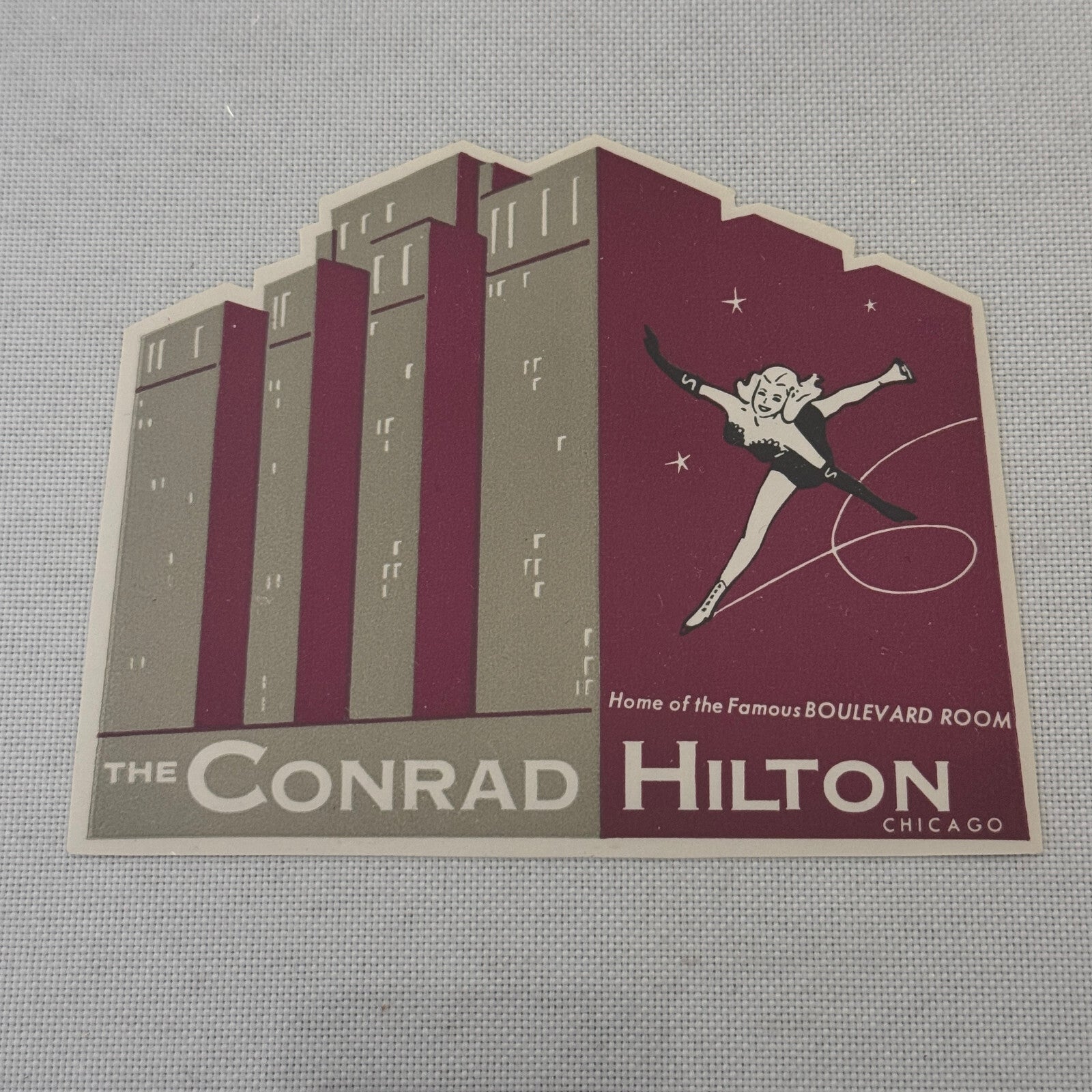 Vintage Hotel Travel Label The Conrad Hilton Hotel Chicago Illinois