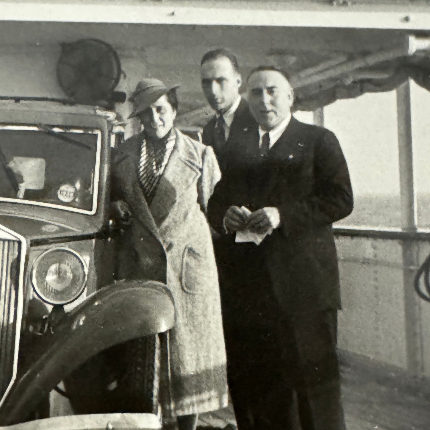 Vintage Photograph Photo Print People with Car Automobile on Boat Ship European