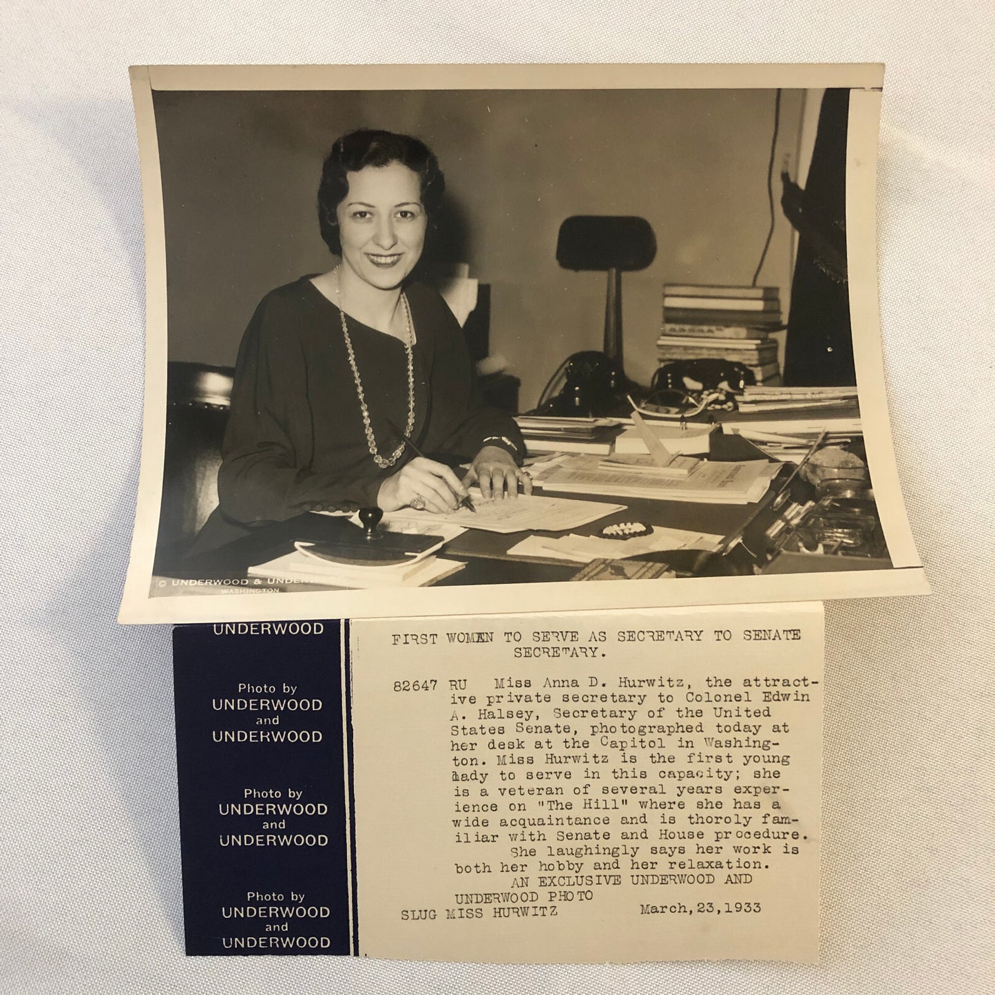 Press Photo Photograph Senate Secretary to Colonel Edwin A Halsey Underwood 1933