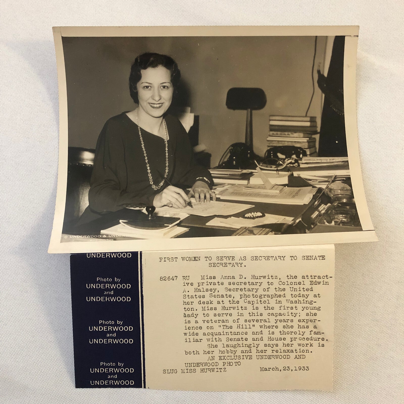 Press Photo Photograph Senate Secretary to Colonel Edwin A Halsey Underwood 1933
