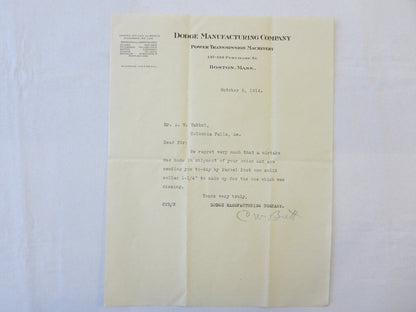 1914 Dodge Manufacturing Power Transmission Machinery Letter Document Letterhead