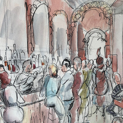 Vintage Painting Art Artwork Artist Arthur E Sudler Bar Scene People Men Women