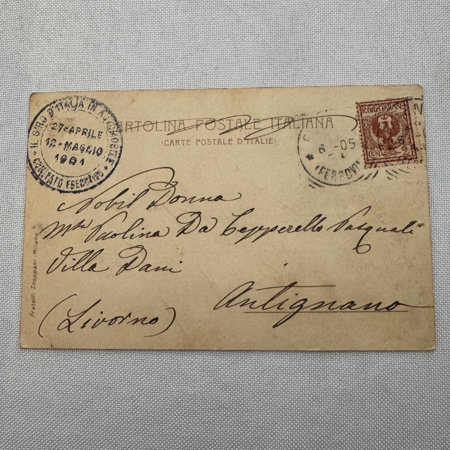 Vintage Car Automobile Postcard Post Card Italy Italian Posted with Stamp