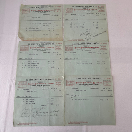Cooperating Merchants Company Buggies and Hardware 1908 Receipt Invoice Lot 6x