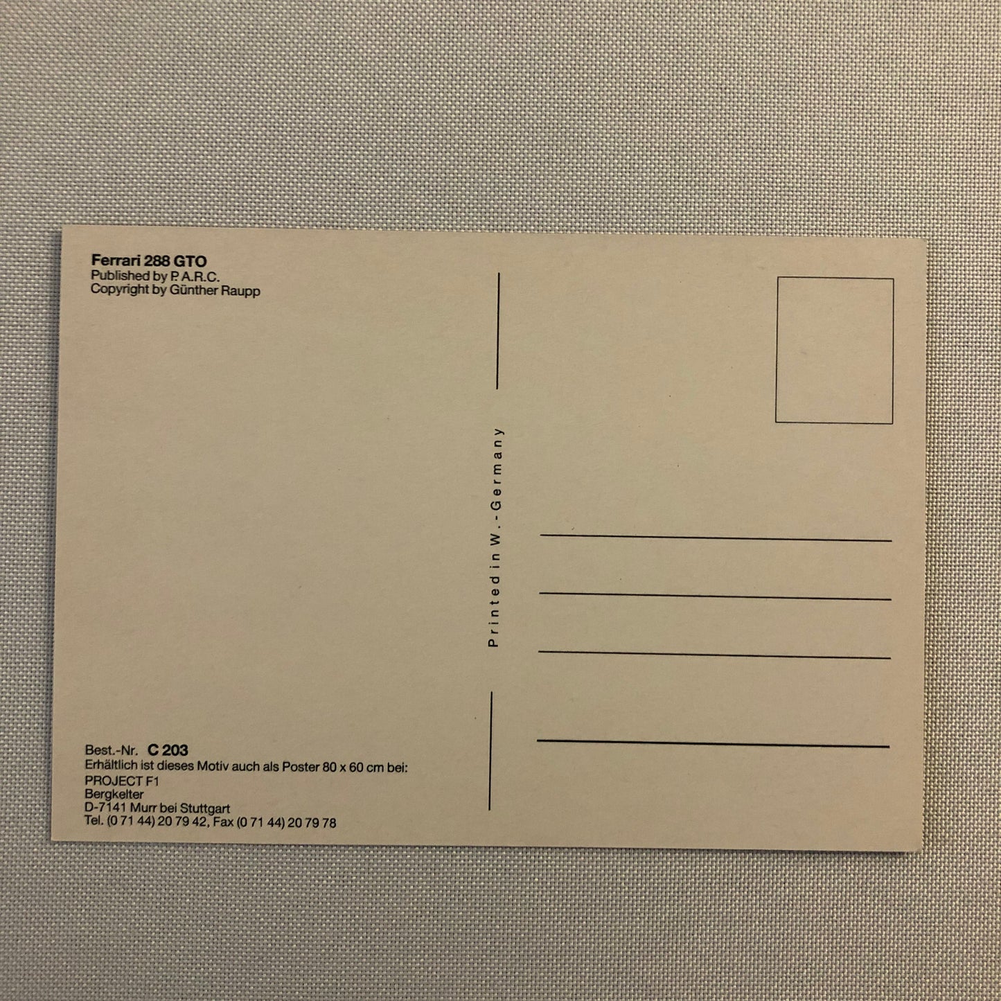Ferrari 288 GTO Car Postcard Post Card Ferrari 288GTO