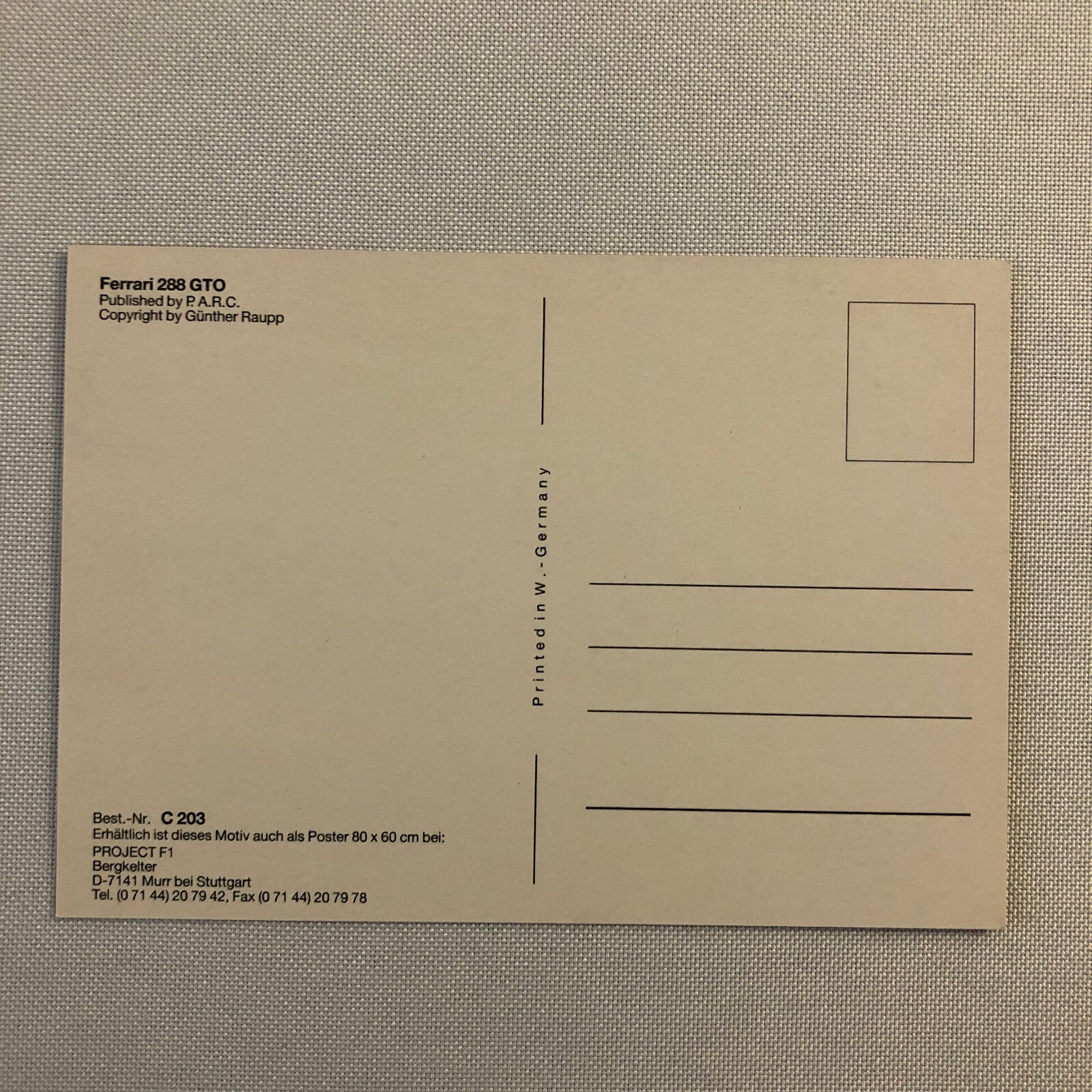 Ferrari 288 GTO Car Postcard Post Card Ferrari 288GTO