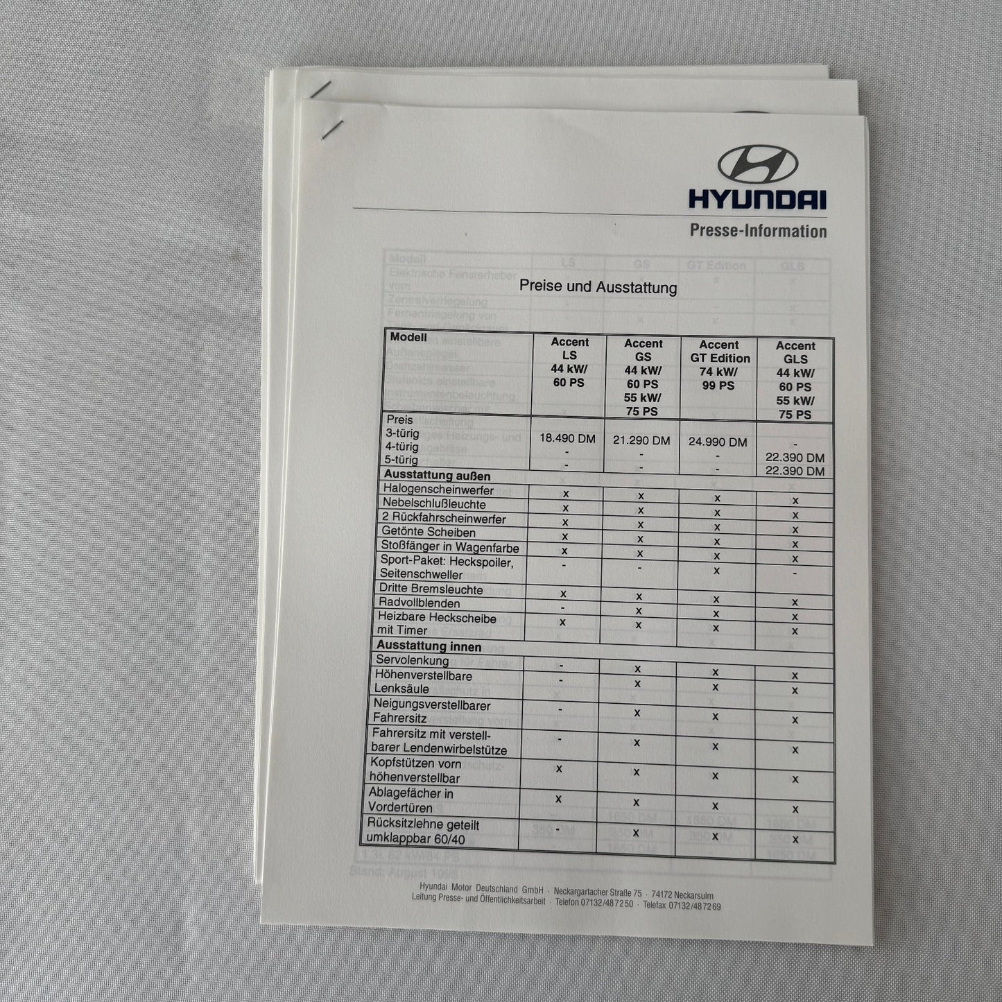 1996 Hyundai Car Press Kit S-Coupe S Coupe Sonata Lantra Accent H100 GERMAN