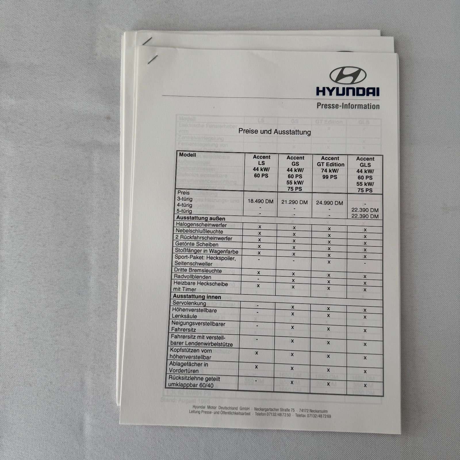 1996 Hyundai Car Press Kit S-Coupe S Coupe Sonata Lantra Accent H100 GERMAN