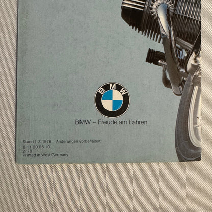 1978 BMW Motorcycle Price and Options Brochure Catalog R100RS R100 R80 GERMAN