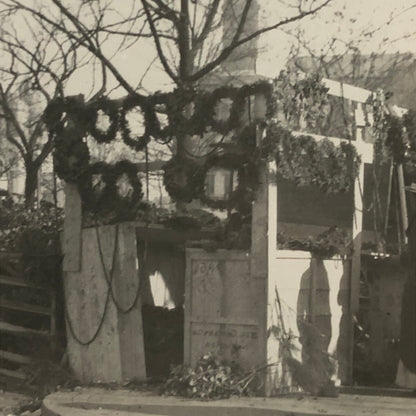 Antique Glass Plate Lantern Slide Photo People in Market with Plants Wreath