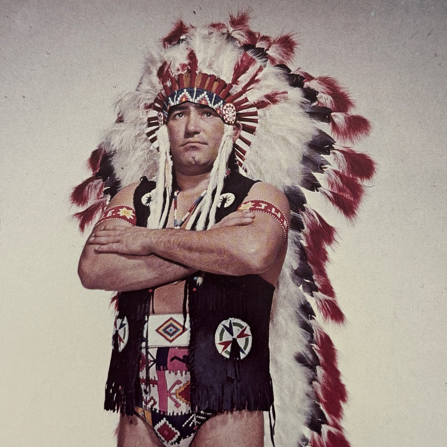 Vintage Wrestling Print Insert Johnny War Eagle Quebec French 1973